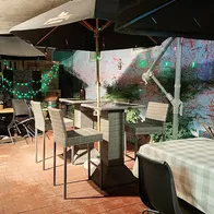 Outdoor courtyard at dusk